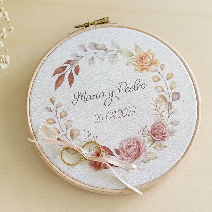 Porta Alianzas Bastidor Impreso Modelo Otoño personalizado para boda de AroruaBodas