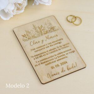 Invitación boda madera grabada