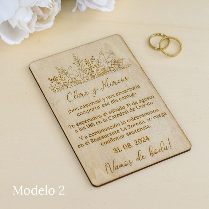 Invitación boda madera grabada