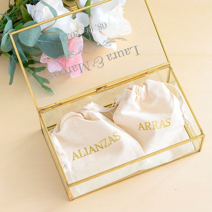 Caja cristal porta anillos y arras