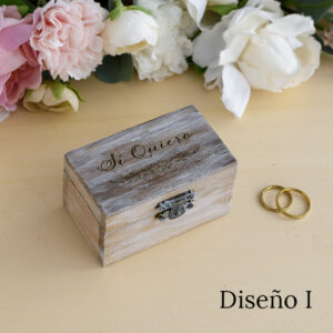 Caja Alianzas Madera Rustica Grabado Si Quiero Envío Inmediato Arorua Bodas